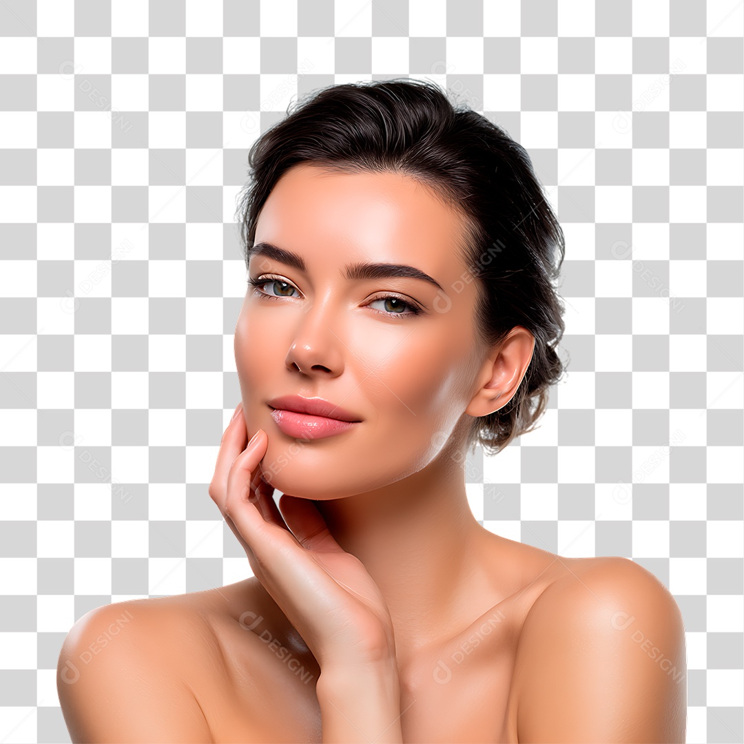 Mulher com Mão no Rosto PNG Transparente