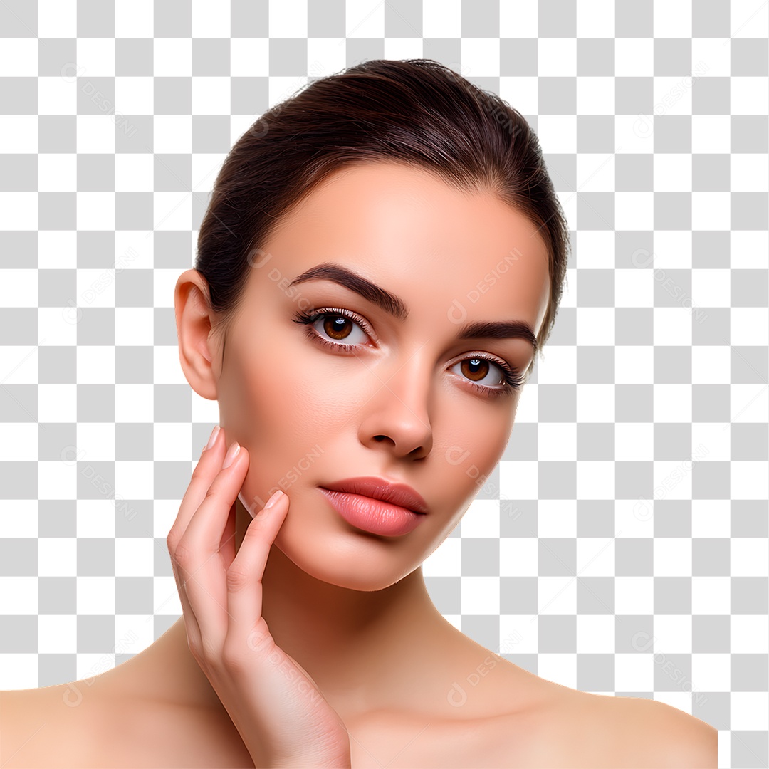 Mulher com Mão no Rosto PNG Transparente