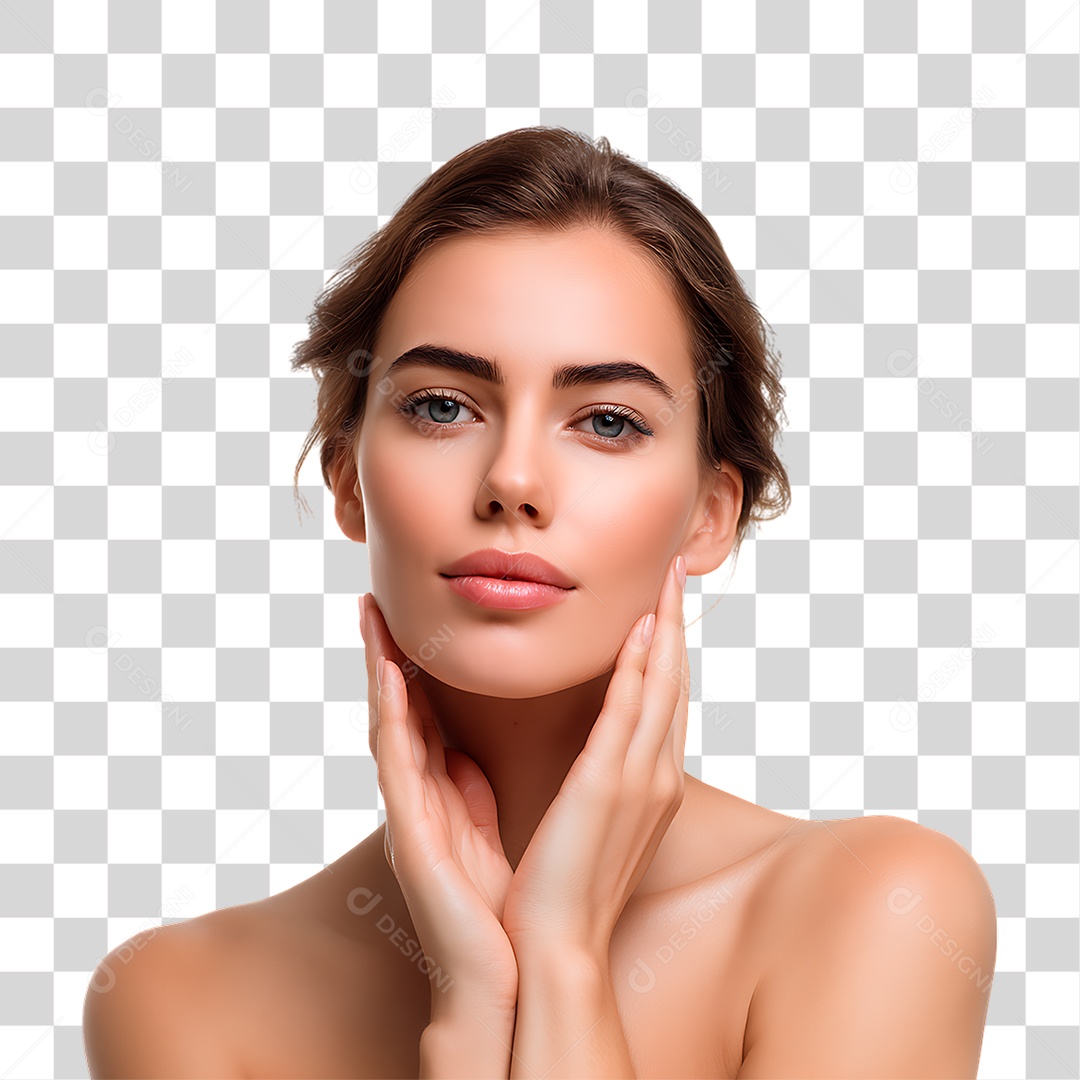 Mulher com Mão no Rosto PNG Transparente