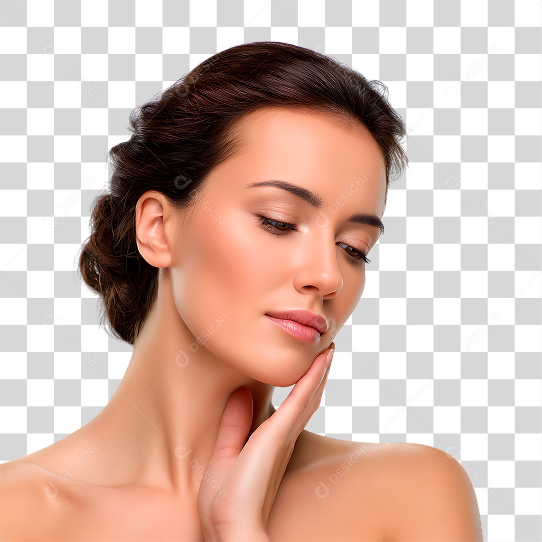 Mulher com Mão no Rosto PNG Transparente