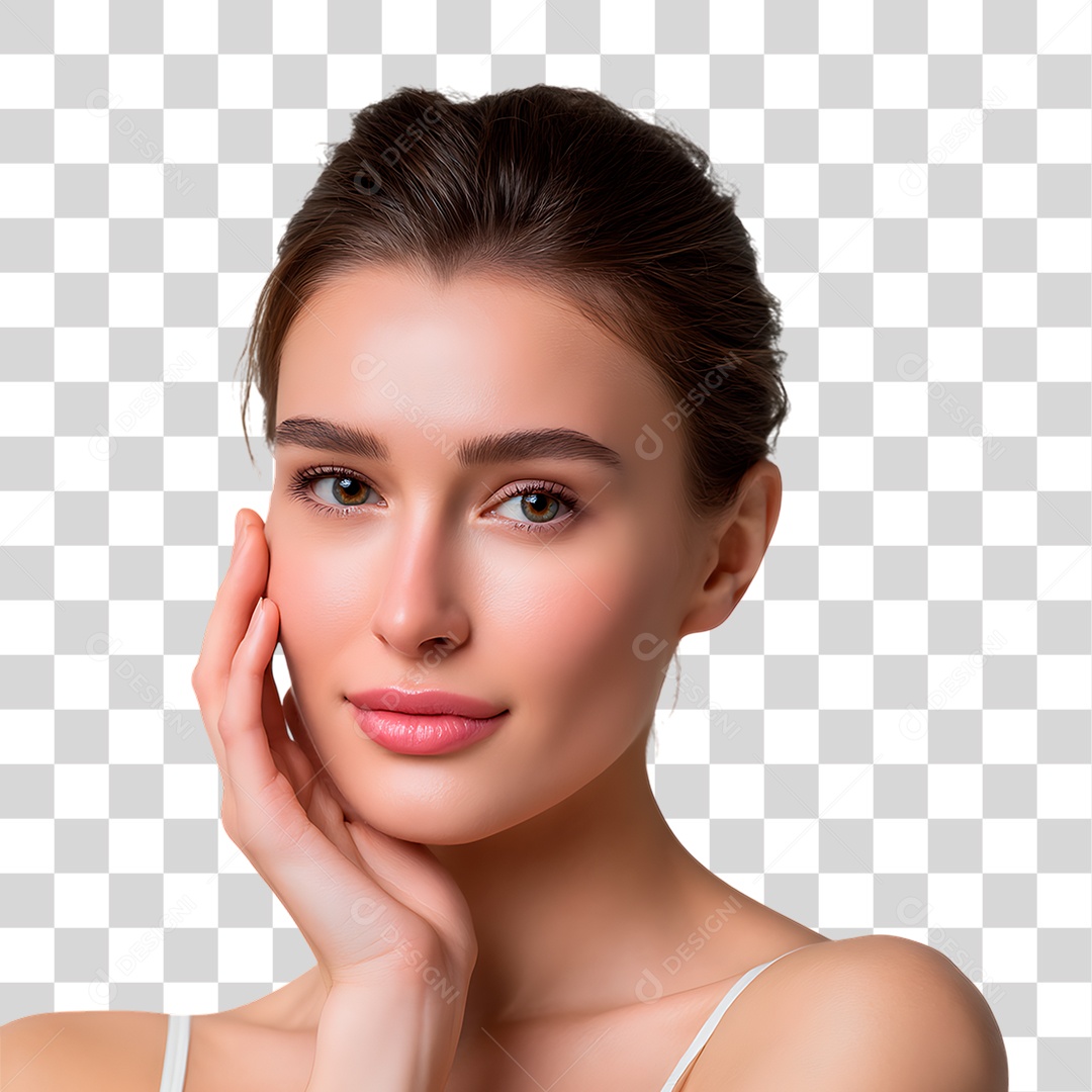 Mulher com Mão no Rosto PNG Transparente