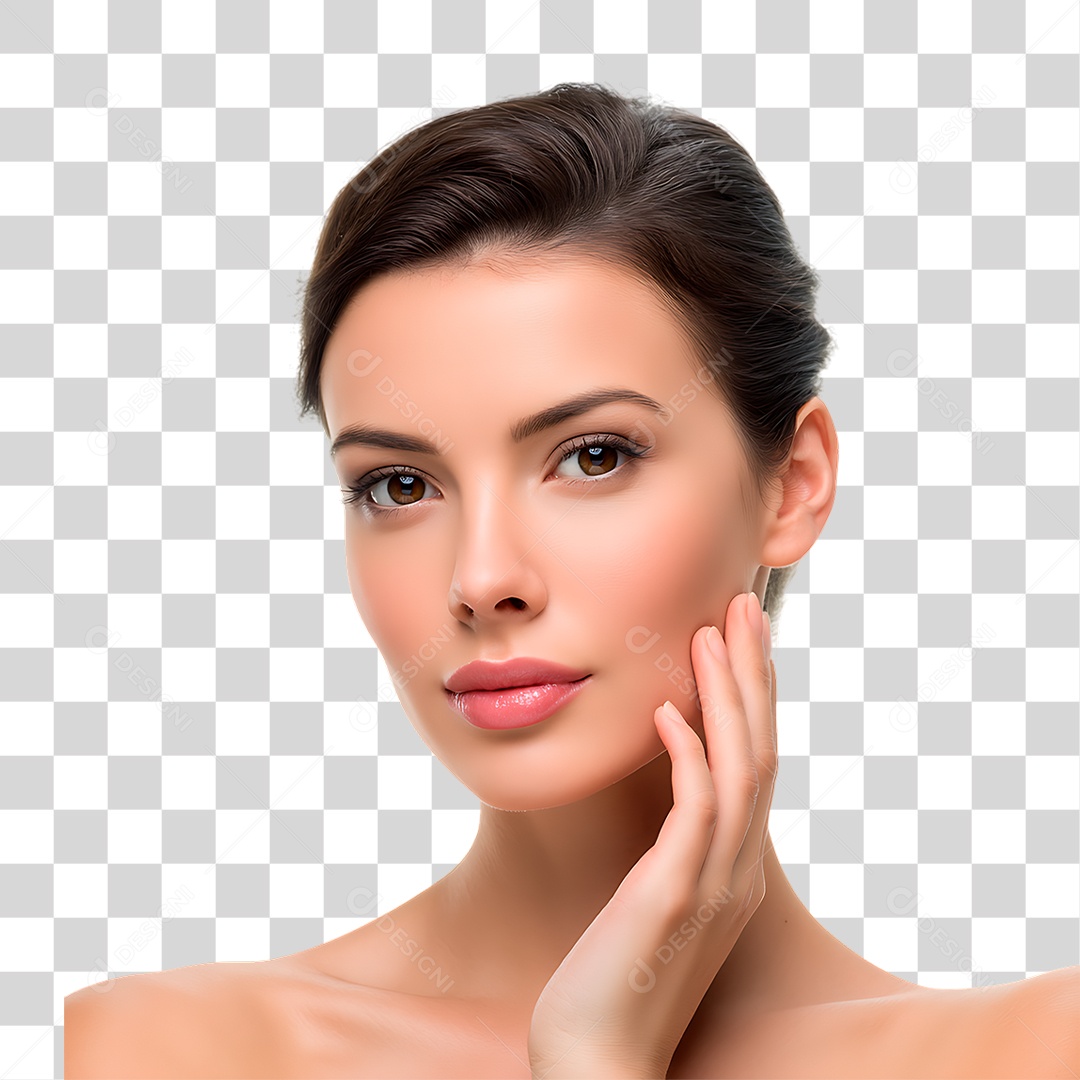 Mulher com Mão no Rosto PNG Transparente