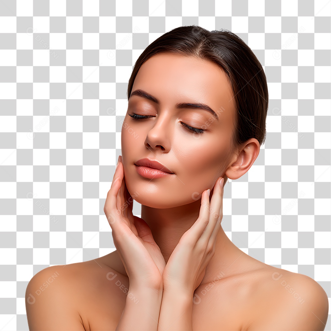 Mulher com Mão no Rosto PNG Transparente