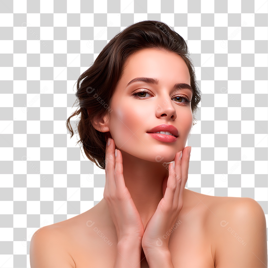 Mulher com Mão no Rosto PNG Transparente