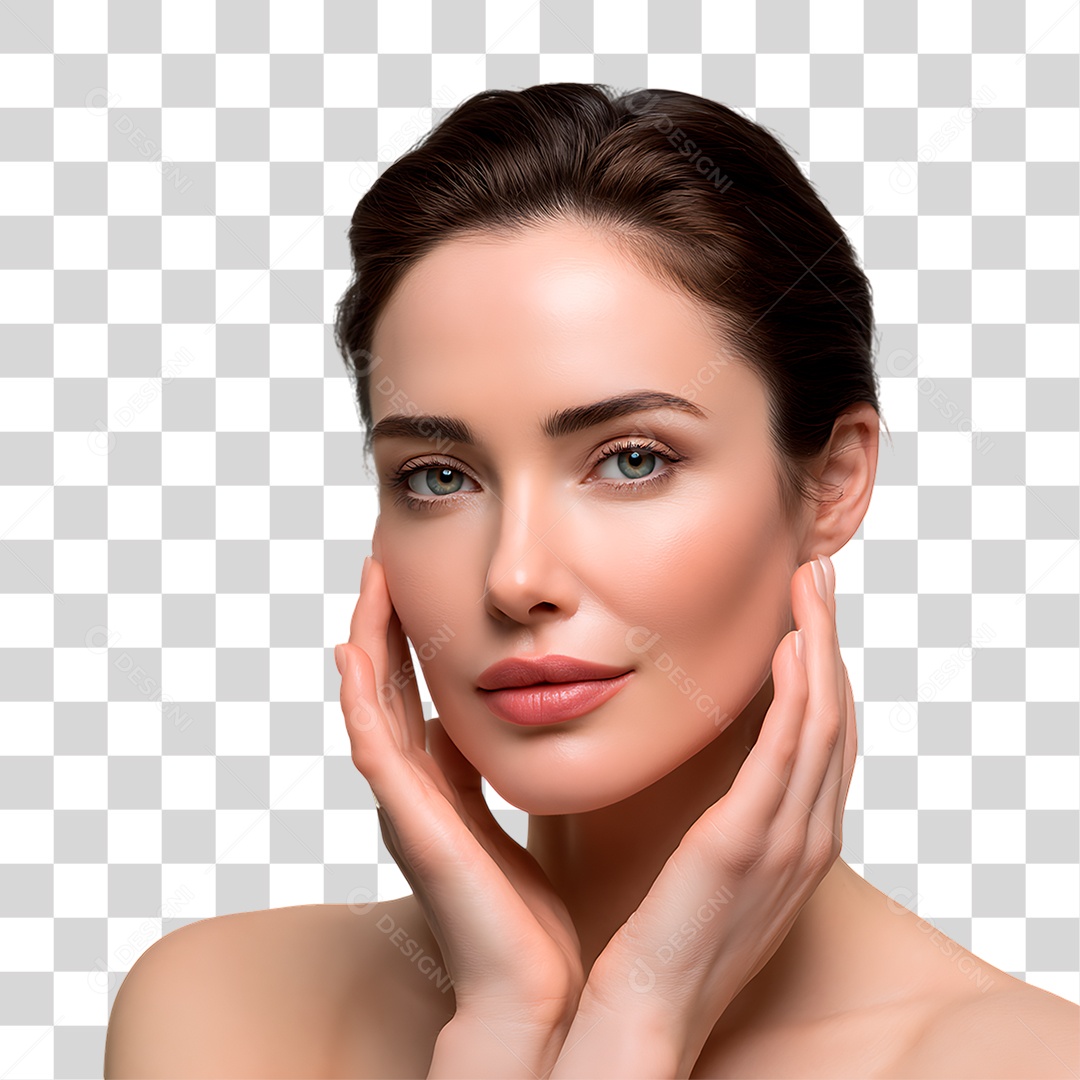 Mulher com Mão no Rosto PNG Transparente