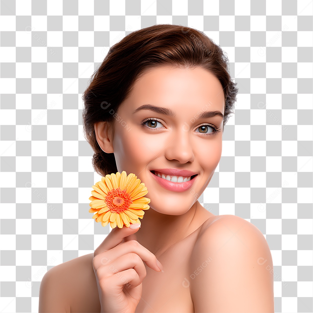 Mulher Segurando Flor PNG Transparente