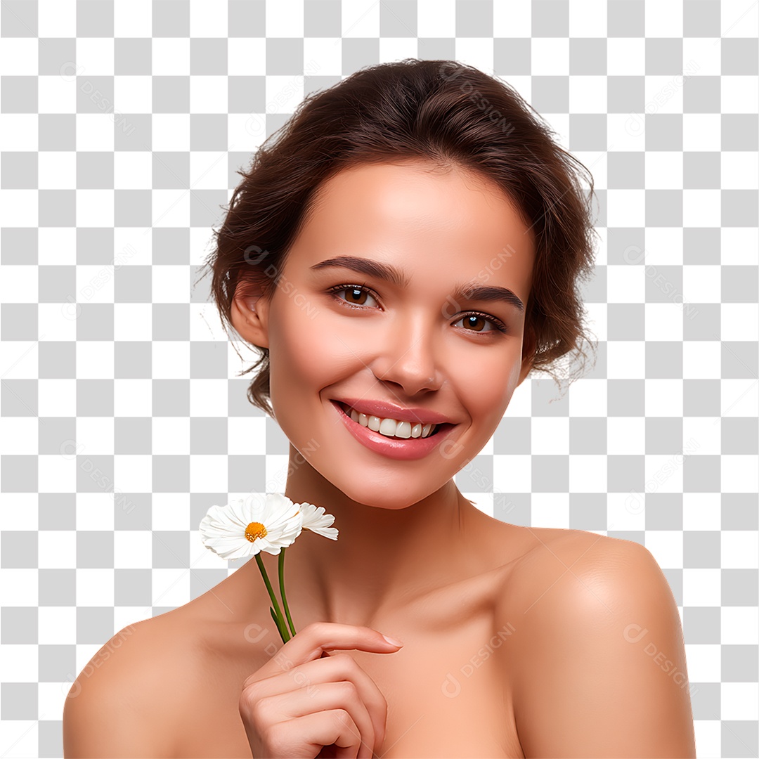 Mulher Segurando Flor PNG Transparente