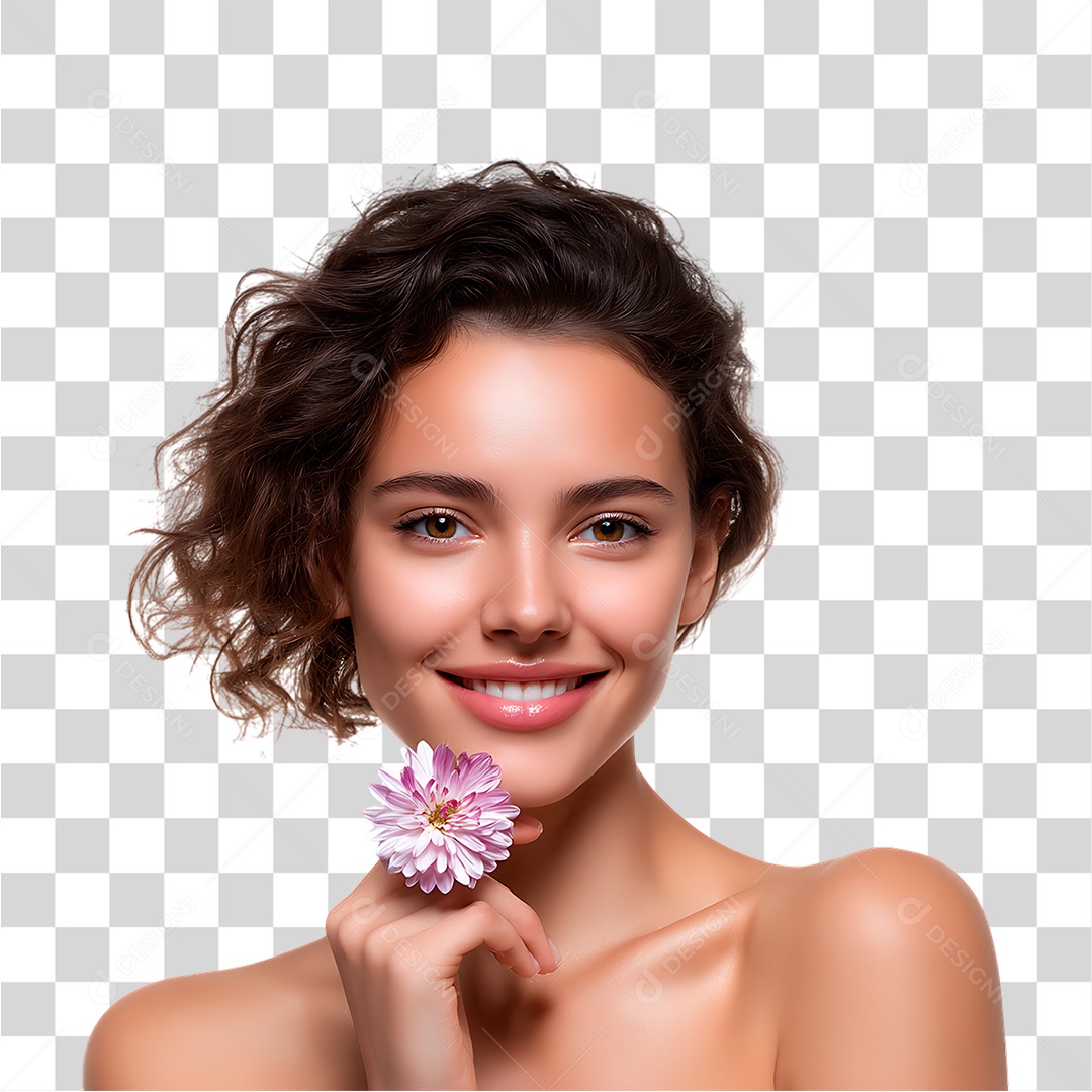 Mulher Segurando Flor PNG Transparente
