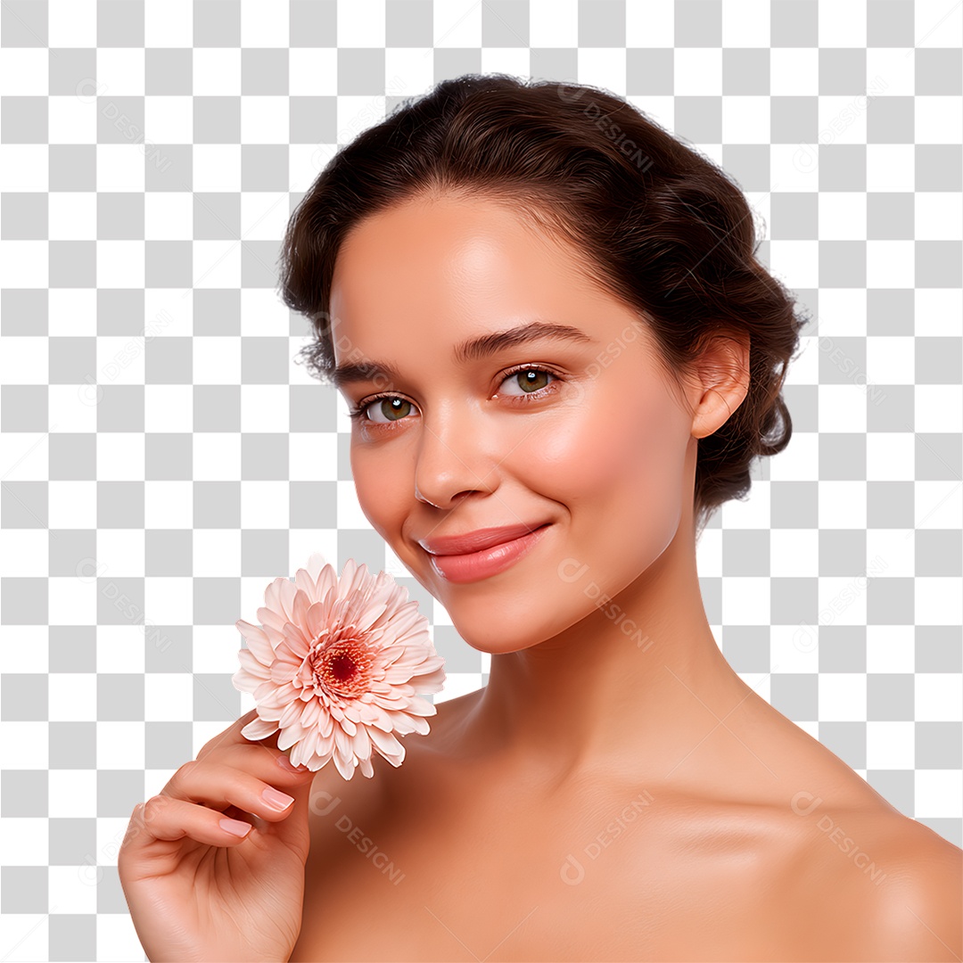 Mulher Segurando Flor PNG Transparente