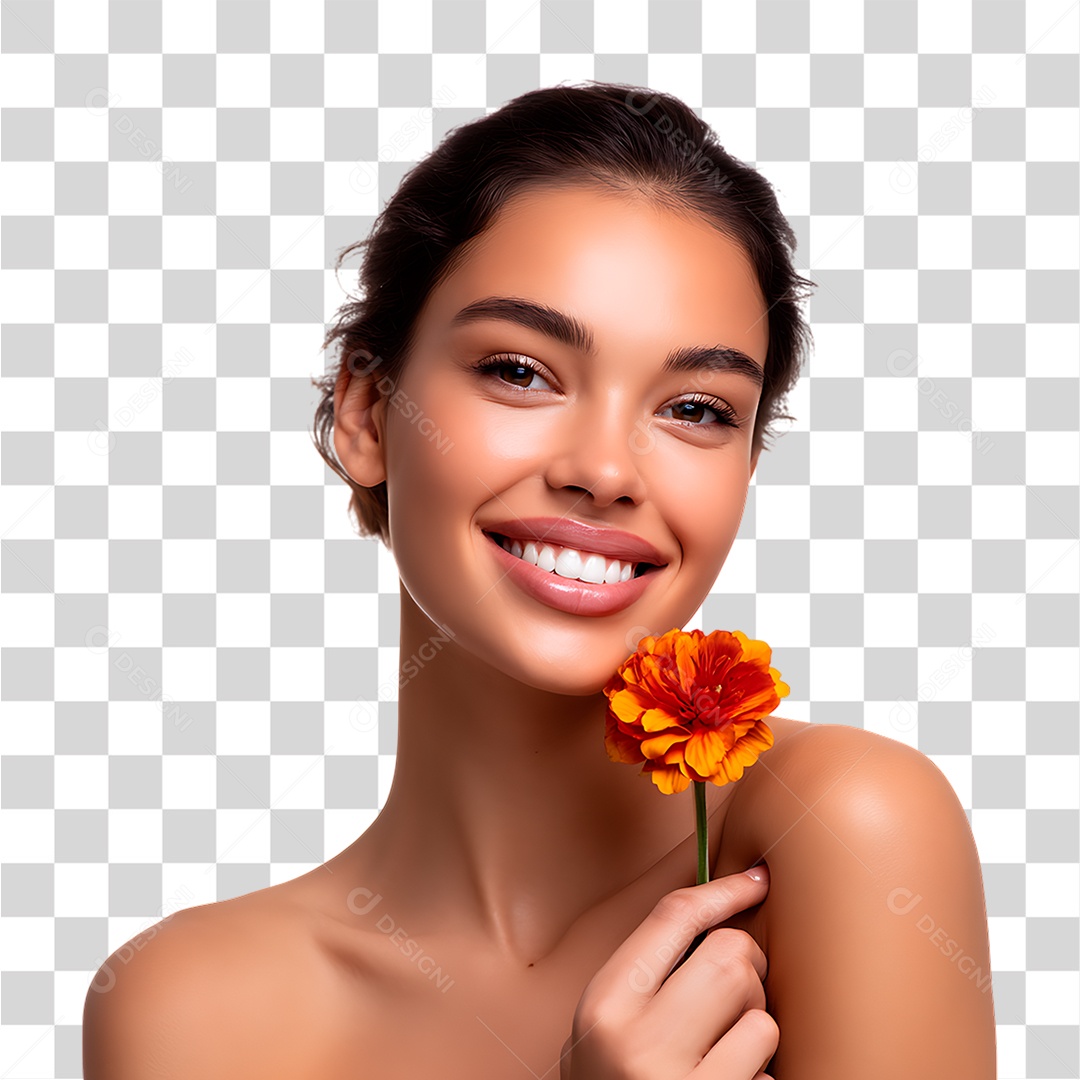 Mulher Segurando Flor PNG Transparente