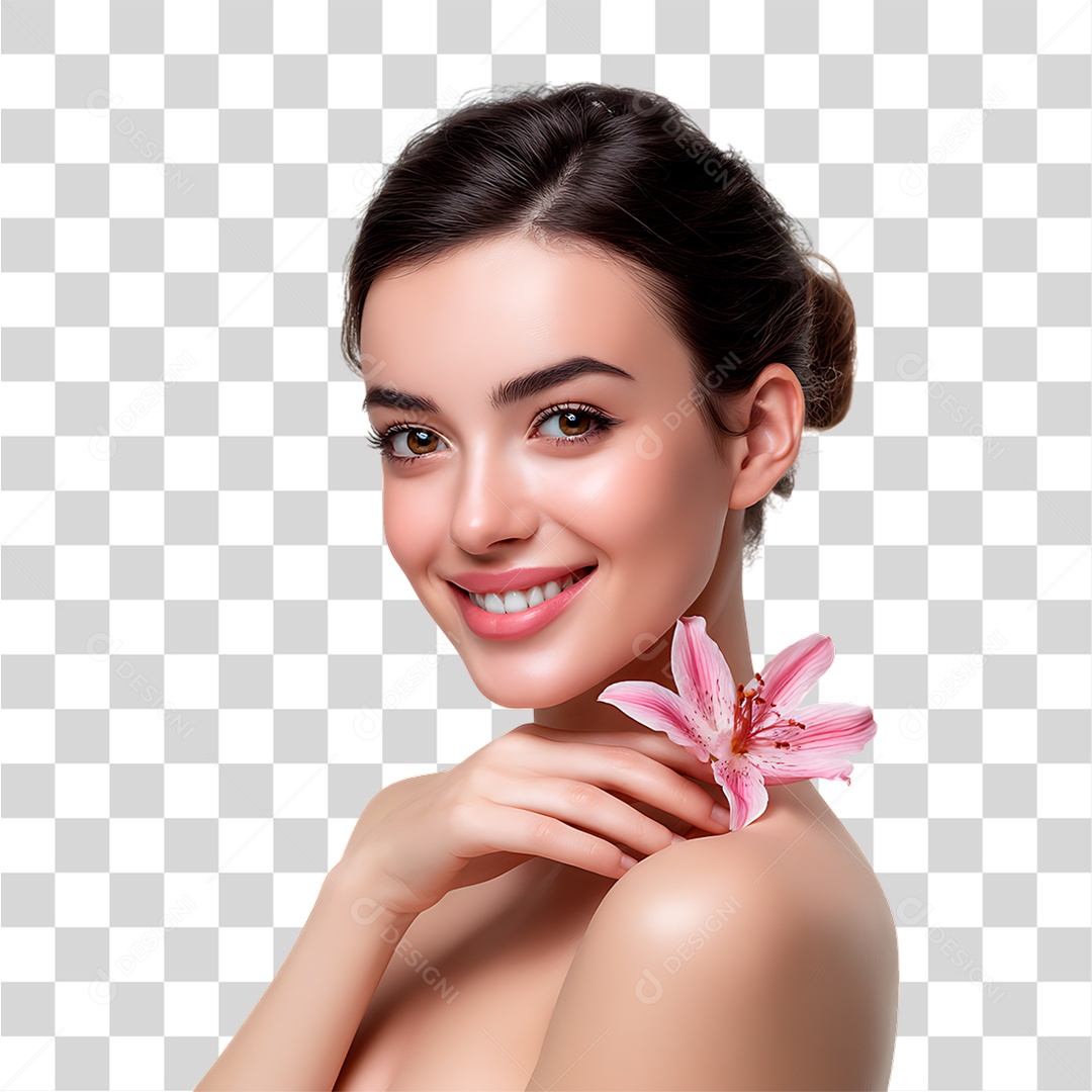 Mulher Segurando Flor PNG Transparente