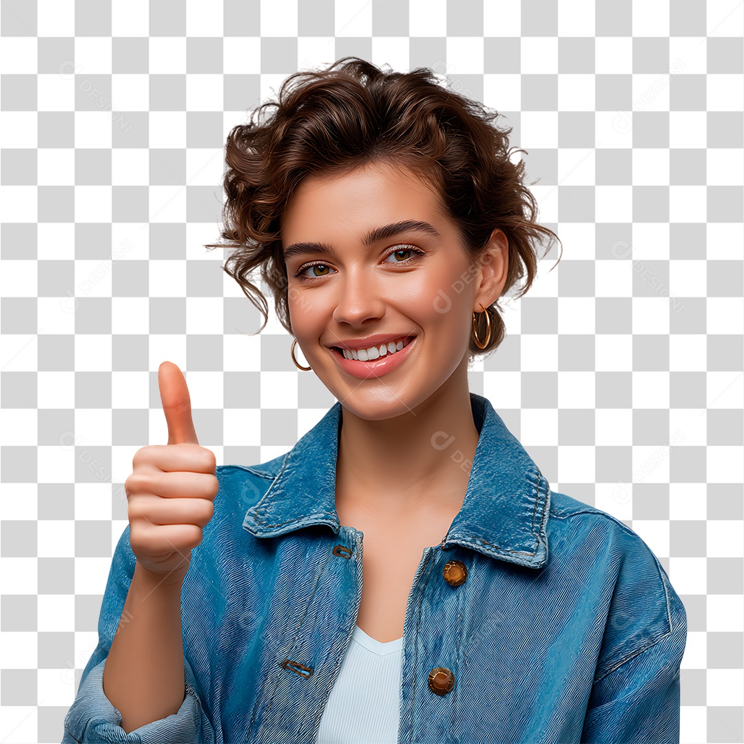 Mulher Fazendo Sinal com o Polegar PNG Transparente