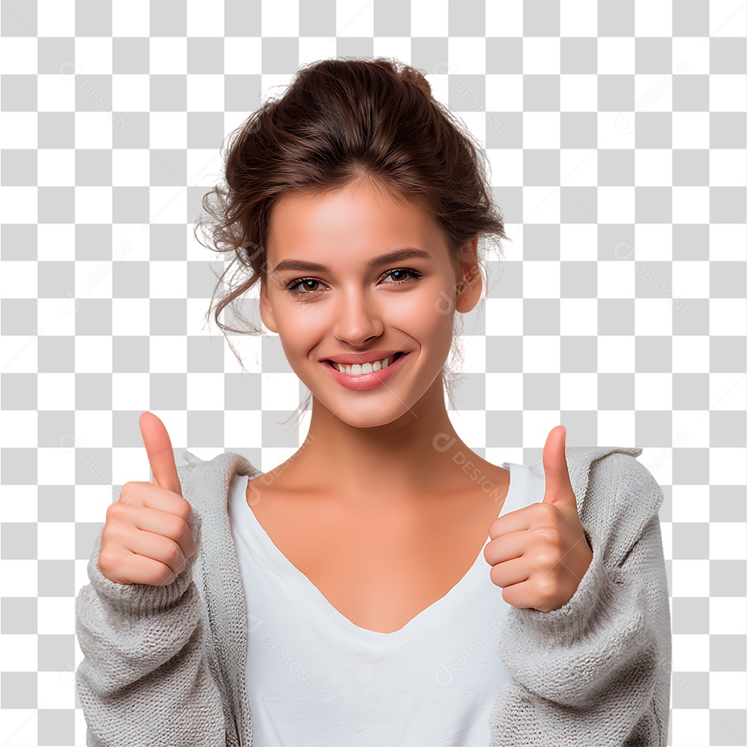 Mulher Fazendo Sinal com o Polegar PNG Transparente