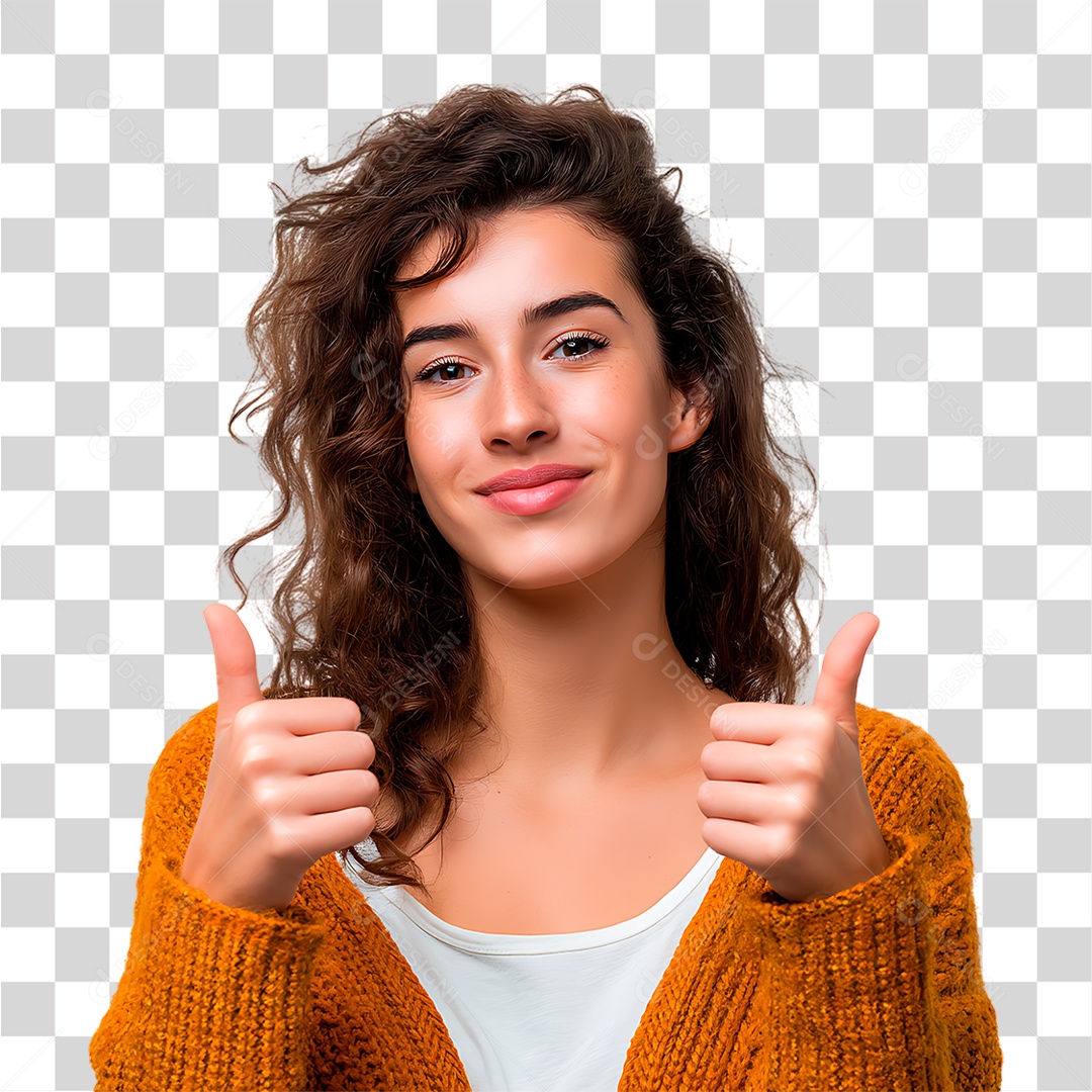Mulher Fazendo Sinal com o Polegar PNG Transparente