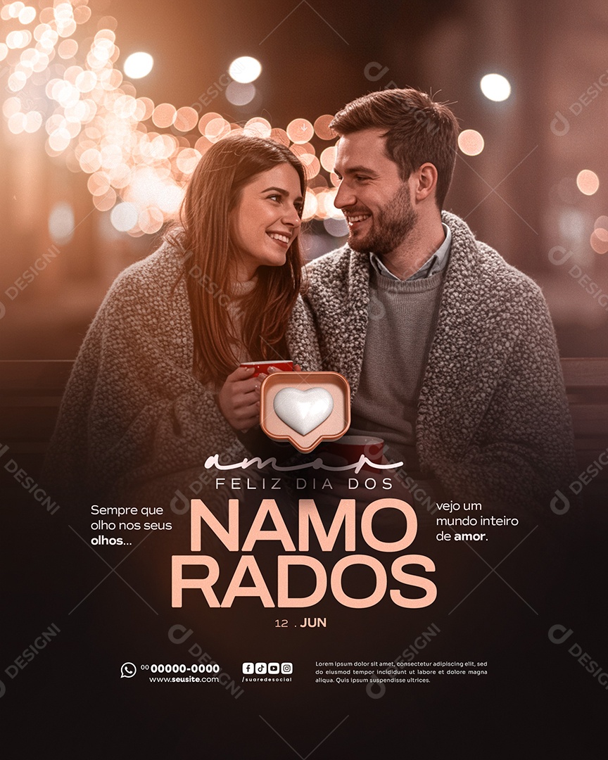Feliz Dia dos Namorados 12 de junho Social Media PSD Editável