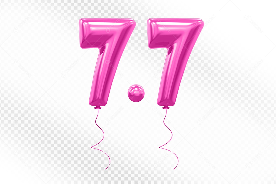 Elemento 3D Balão Rosa de Número 7.7 para Composição PSD