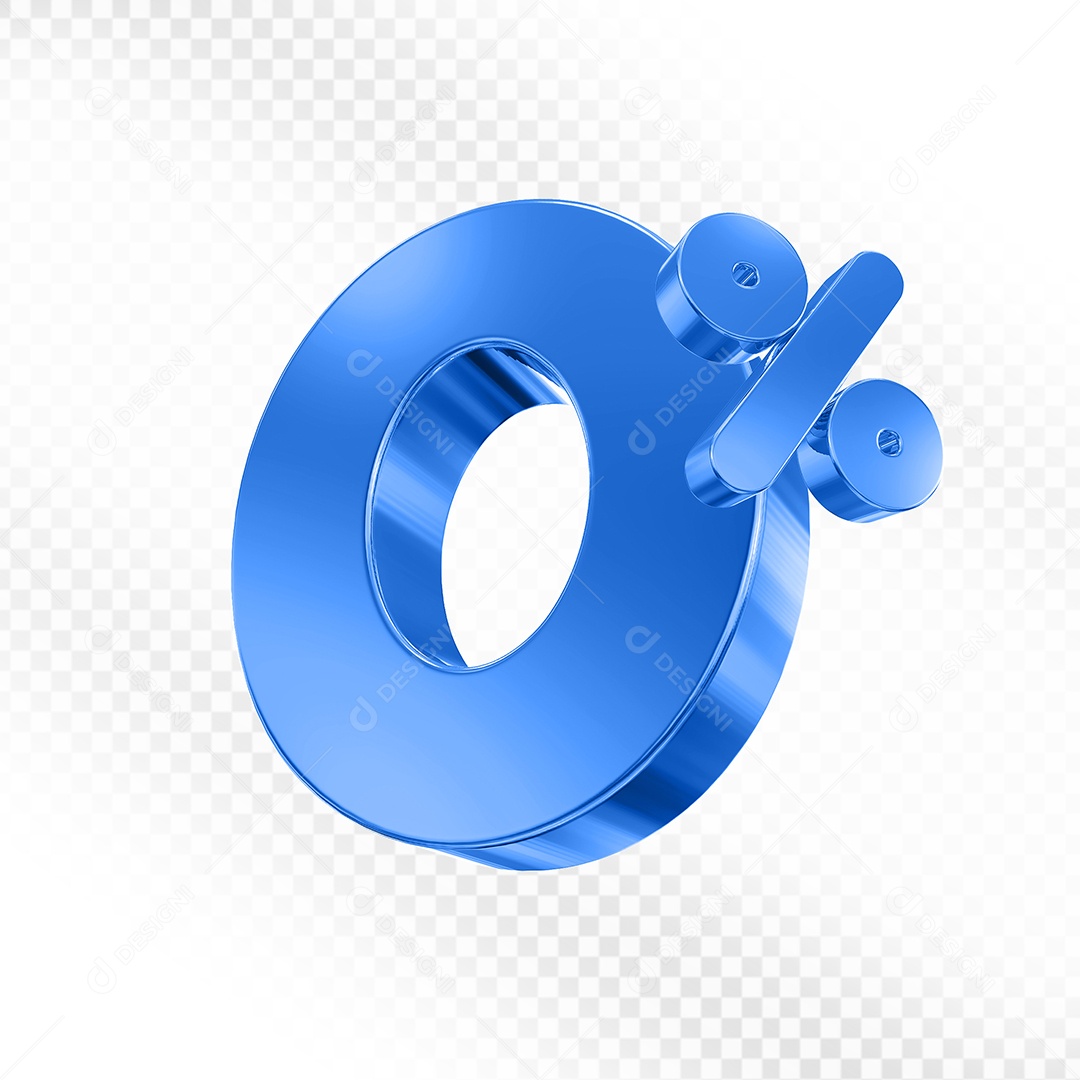 Elemento 3D Número 0% Azul para Composição PSD