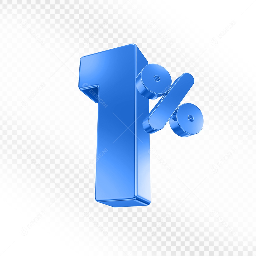Elemento 3D Número 1% Azul para Composição PSD