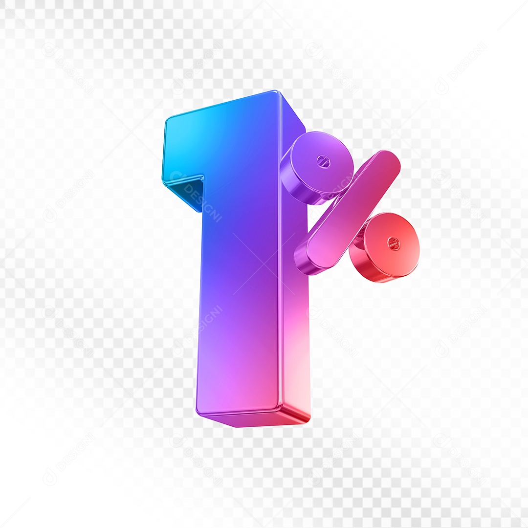 Elemento 3D Número 1% Colorido para Composição PSD