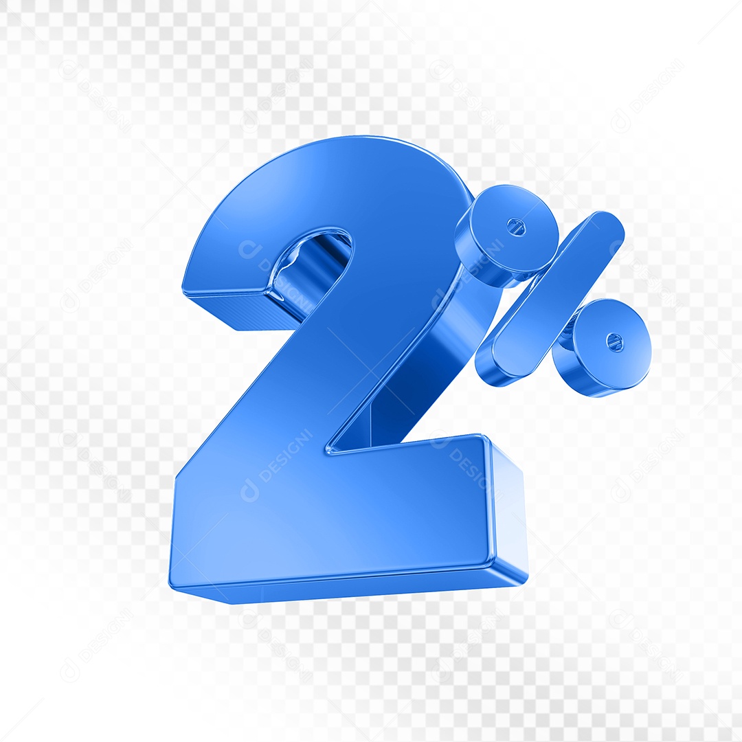 Elemento 3D Número 2% Azul para Composição PSD