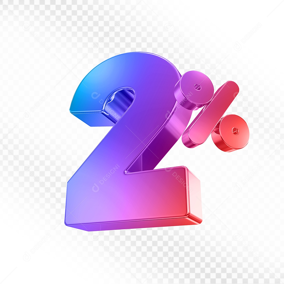 Elemento 3D Número 2% Colorido para Composição PSD