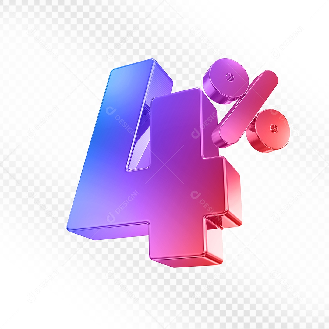Elemento 3D Número 4% Colorido para Composição PSD