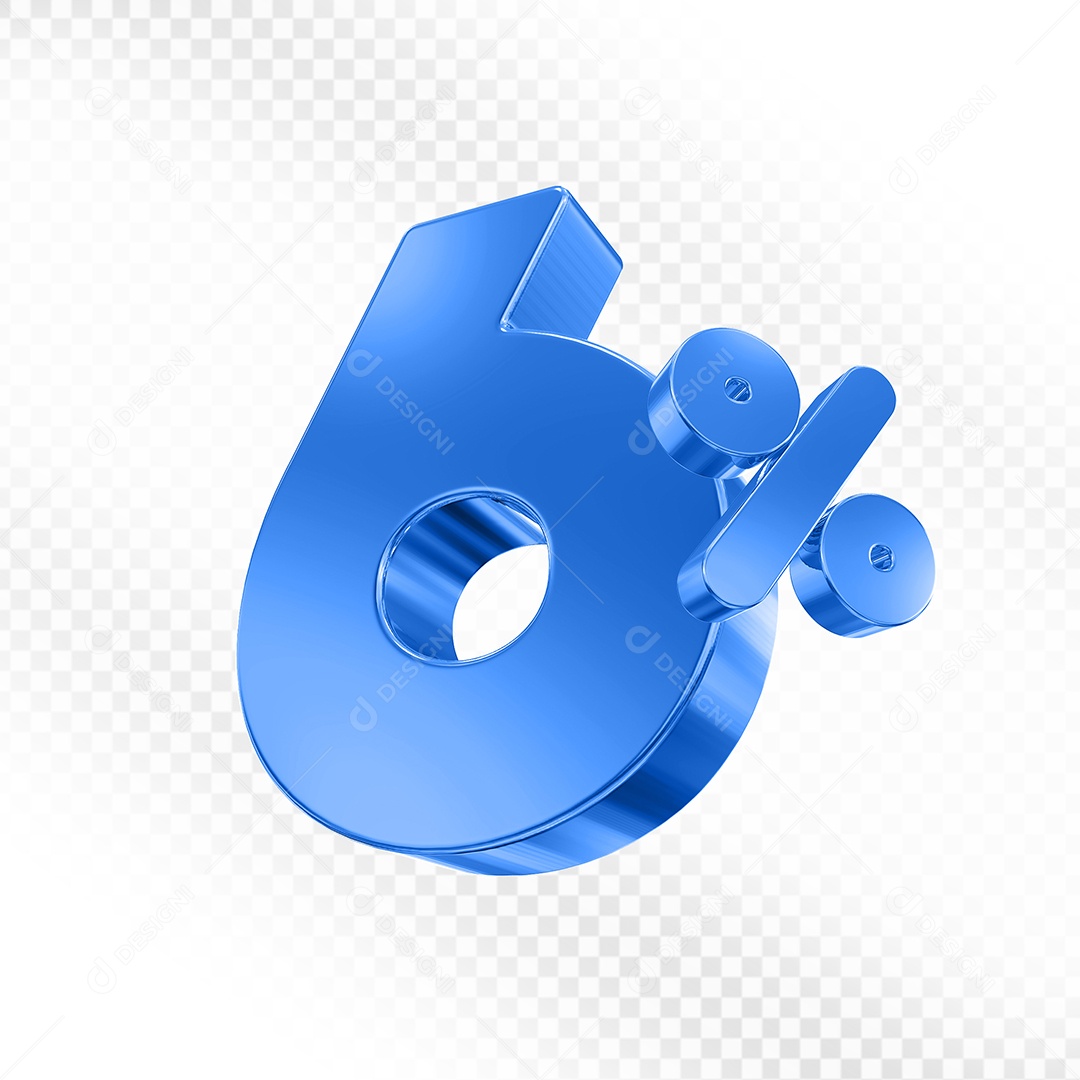 Elemento 3D Número 6% Azul para Composição PSD