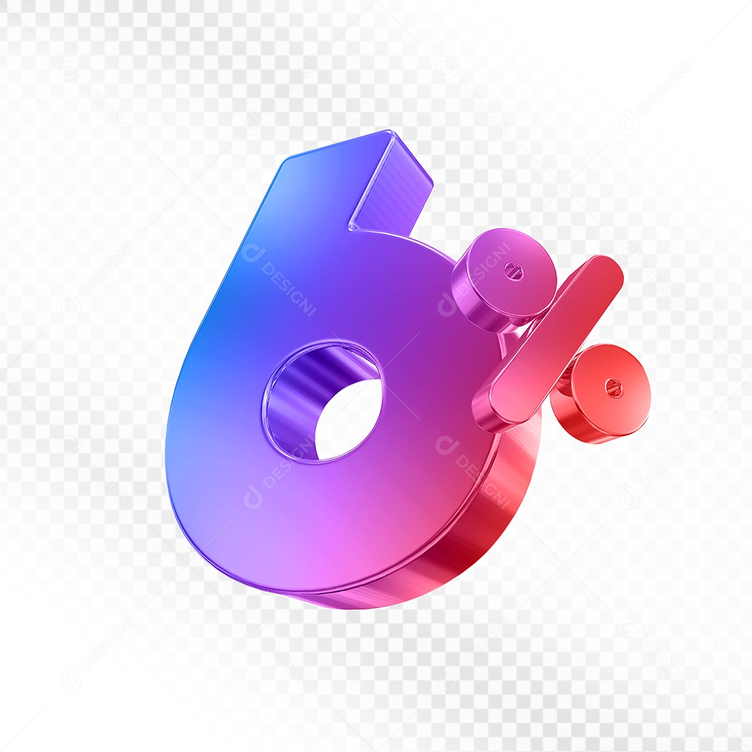 Elemento 3D Número 6% Colorido para Composição PSD