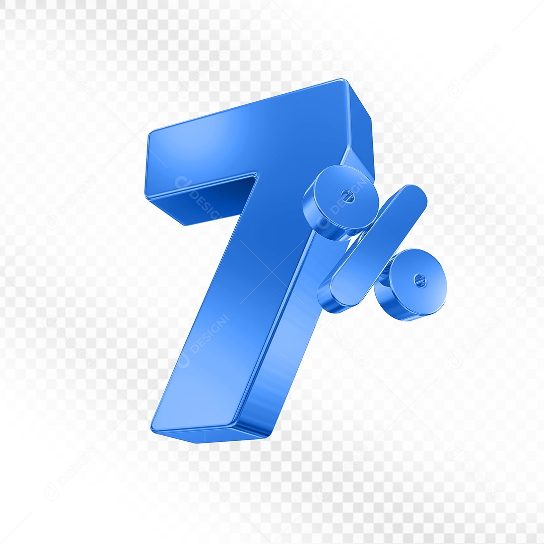 Elemento 3D Número 7% Azul para Composição PSD