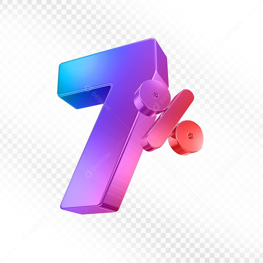 Elemento 3D Número 7% Colorido para Composição PSD