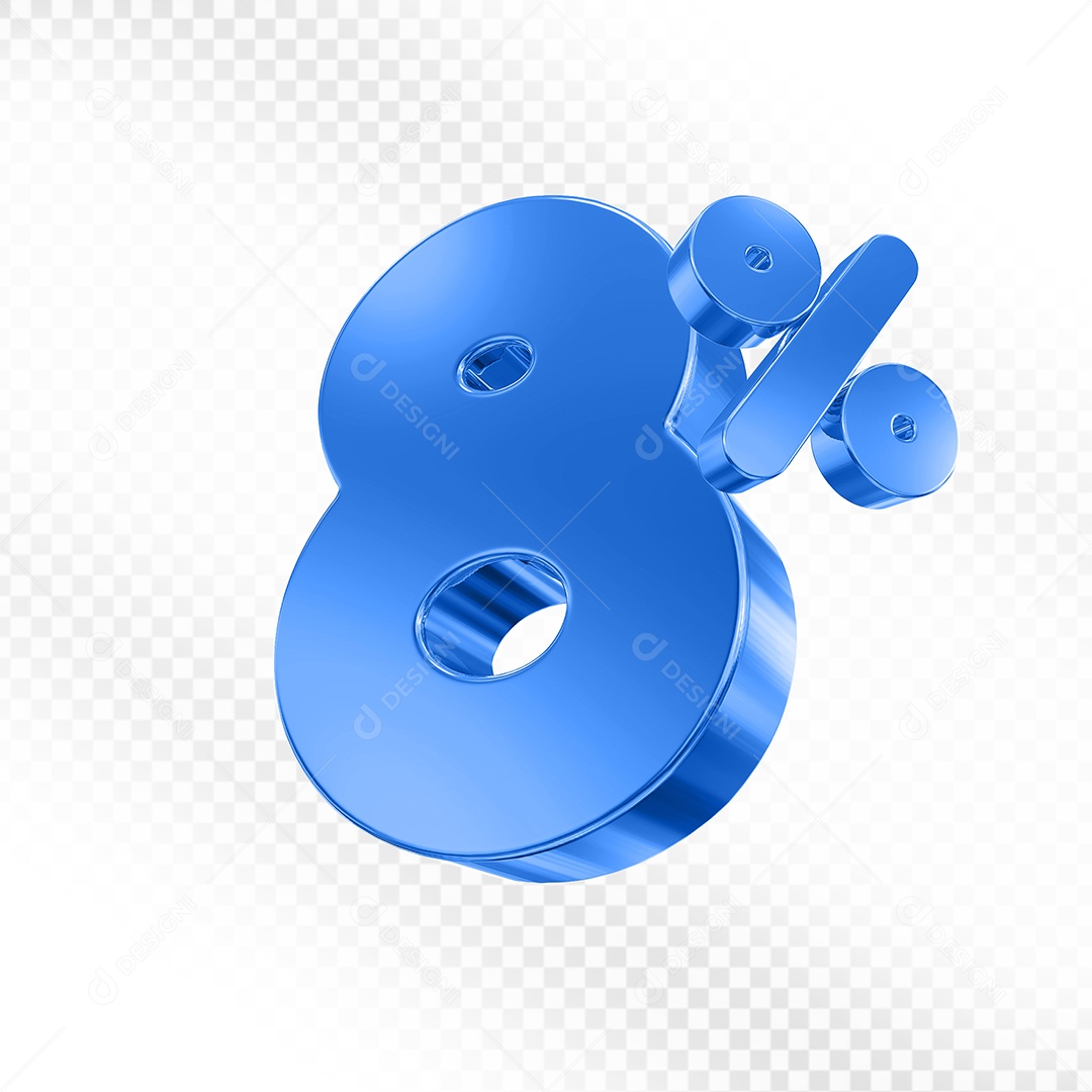 Elemento 3D Número 8% Azul para Composição PSD