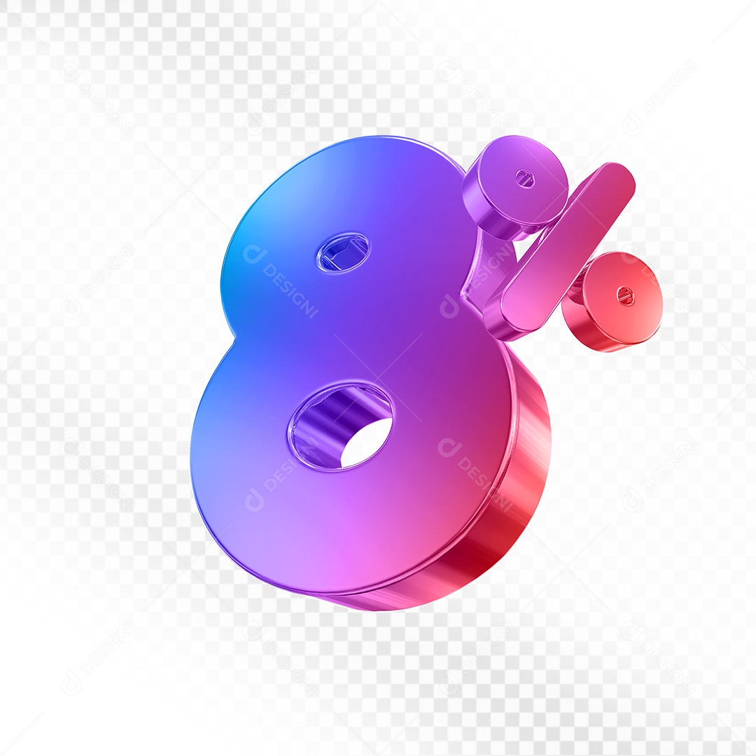 Elemento 3D Número 8% Colorido para Composição PSD