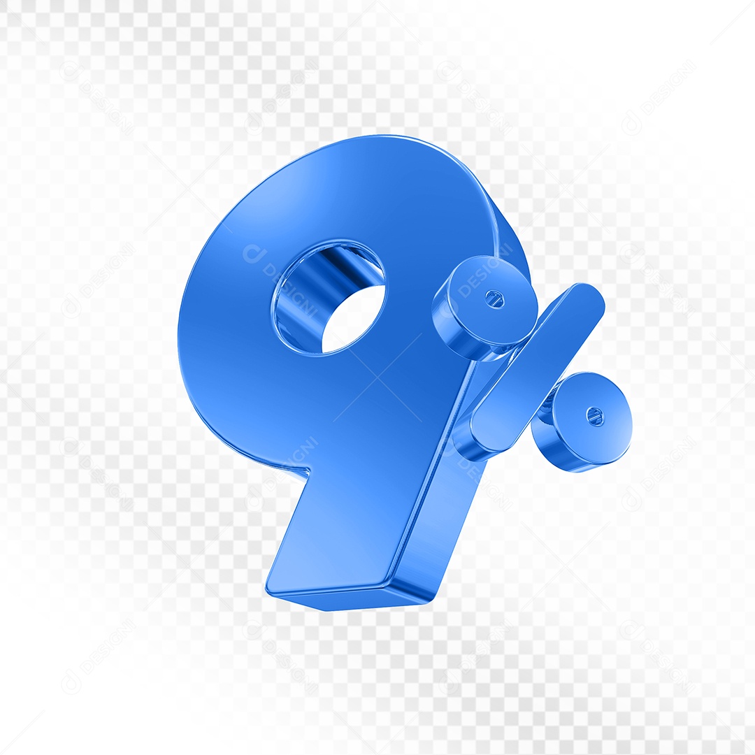 Elemento 3D Número 9% Azul para Composição PSD