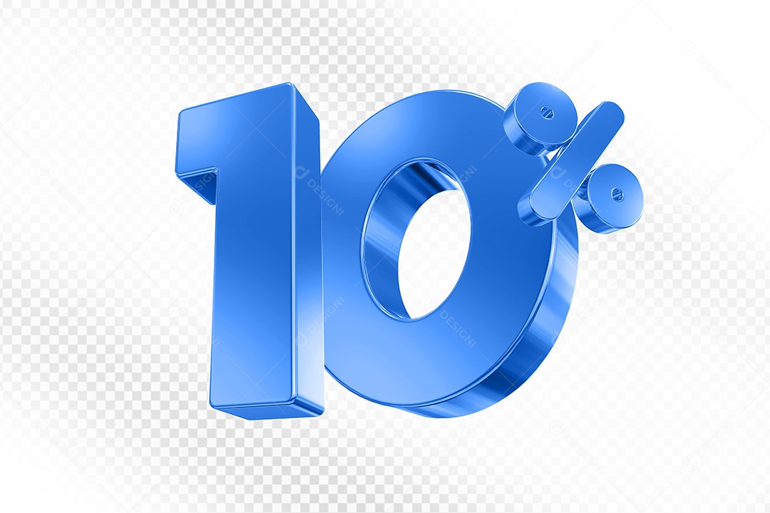 Elemento 3D Número 10% Azul para Composição PSD
