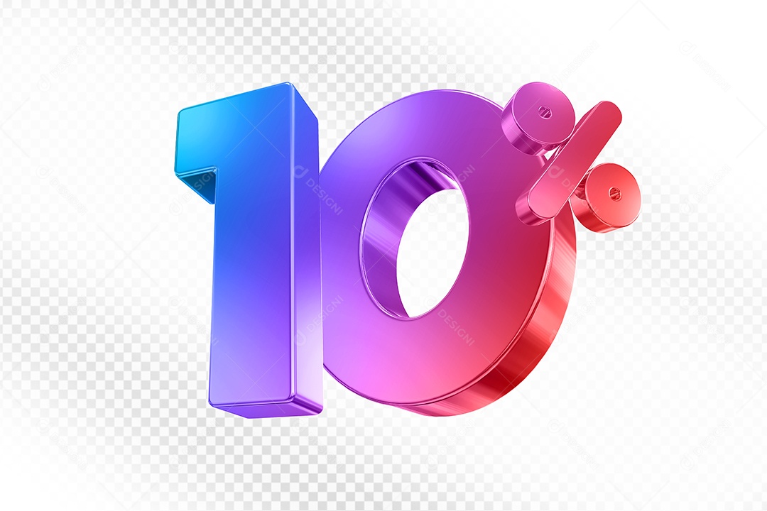 Elemento 3D Número 10% Colorido para Composição PSD