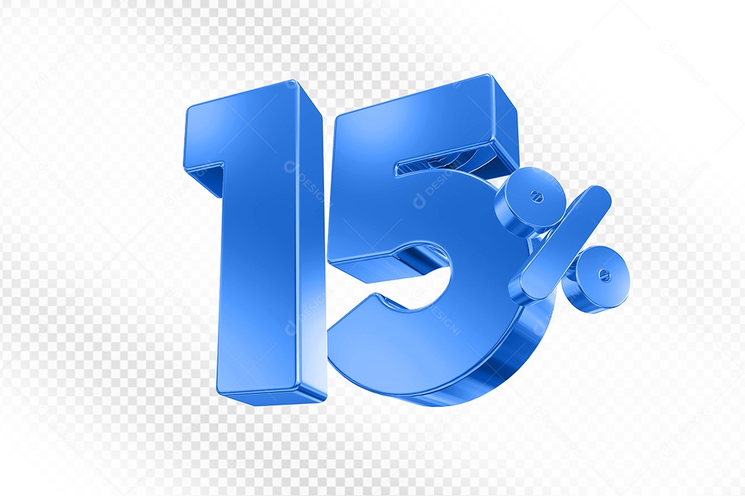 Elemento 3D Número 15% Azul para Composição PSD