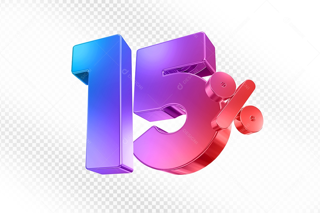 Elemento 3D Número 15% Colorido para Composição PSD