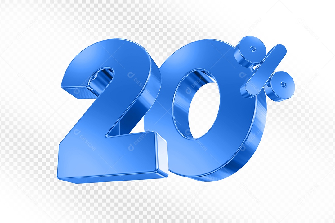 Elemento 3D Número 20% Azul para Composição PSD