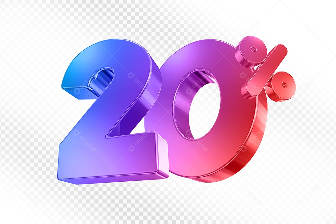 Elemento 3D Número 20% Colorido para Composição PSD