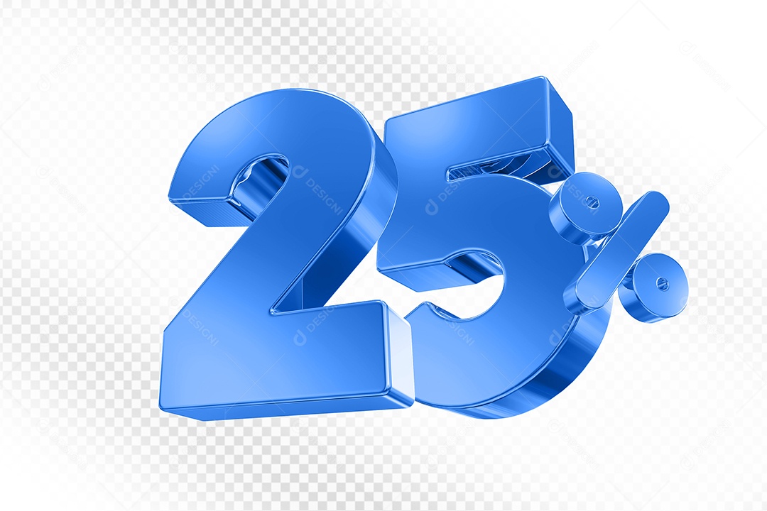 Elemento 3D Número 25% Azul para Composição PSD