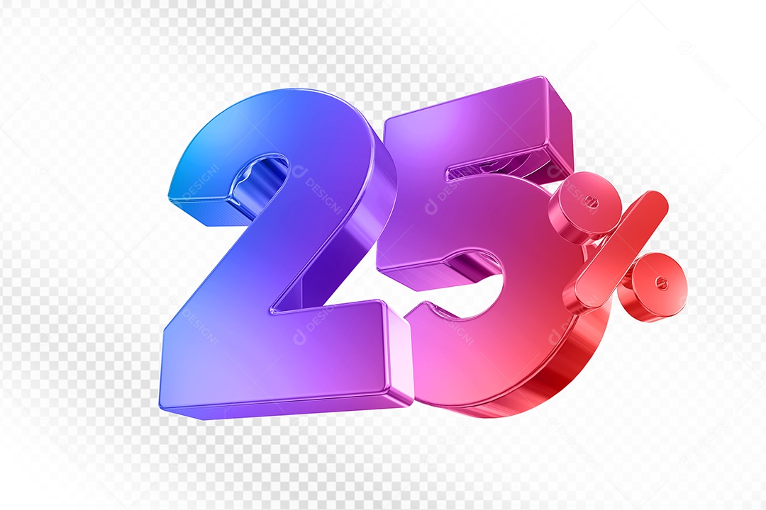 Elemento 3D Número 25% Colorido para Composição PSD