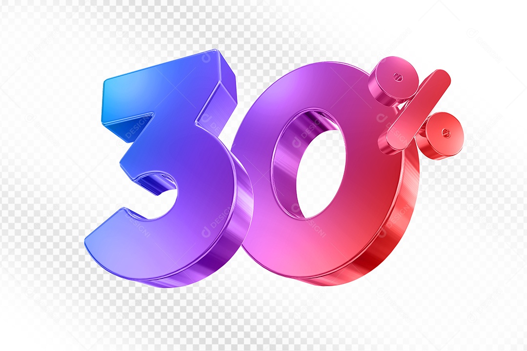 Elemento 3D Número 30% Colorido para Composição PSD