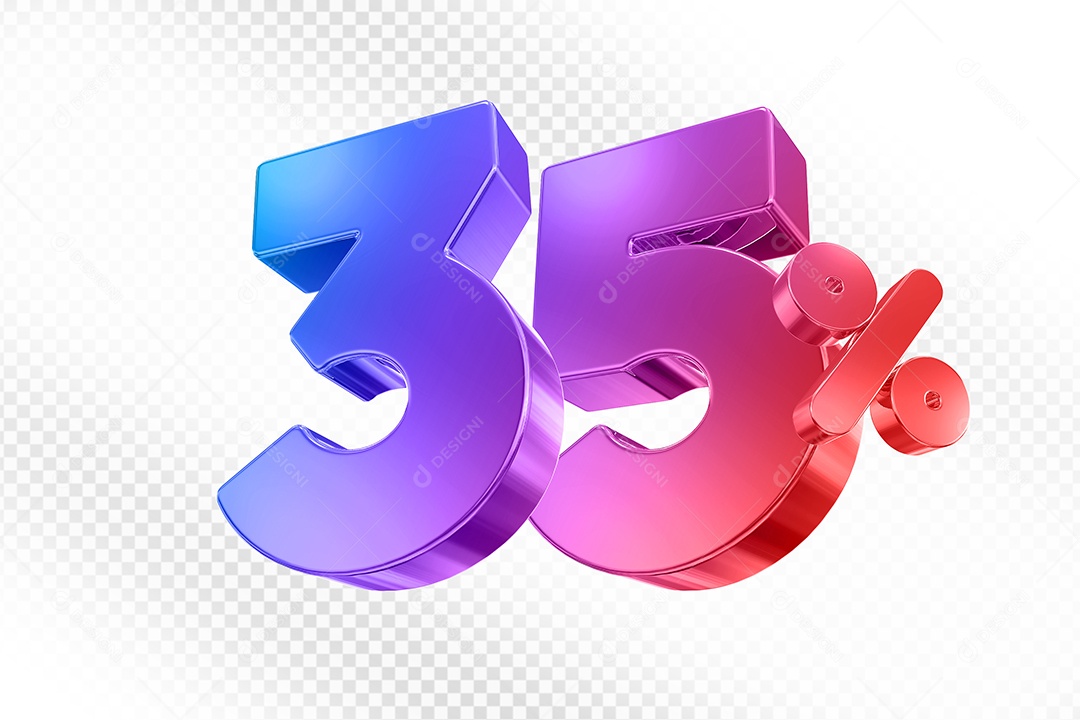 Elemento 3D Número 35% Colorido para Composição PSD