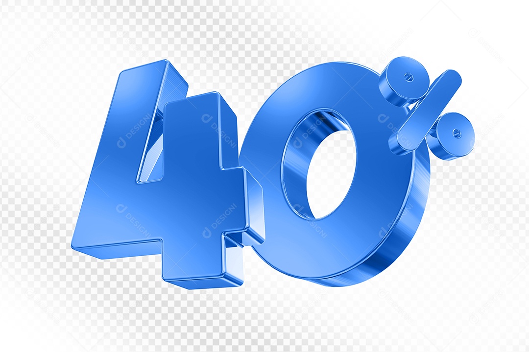 Elemento 3D Número 40% Azul para Composição PSD