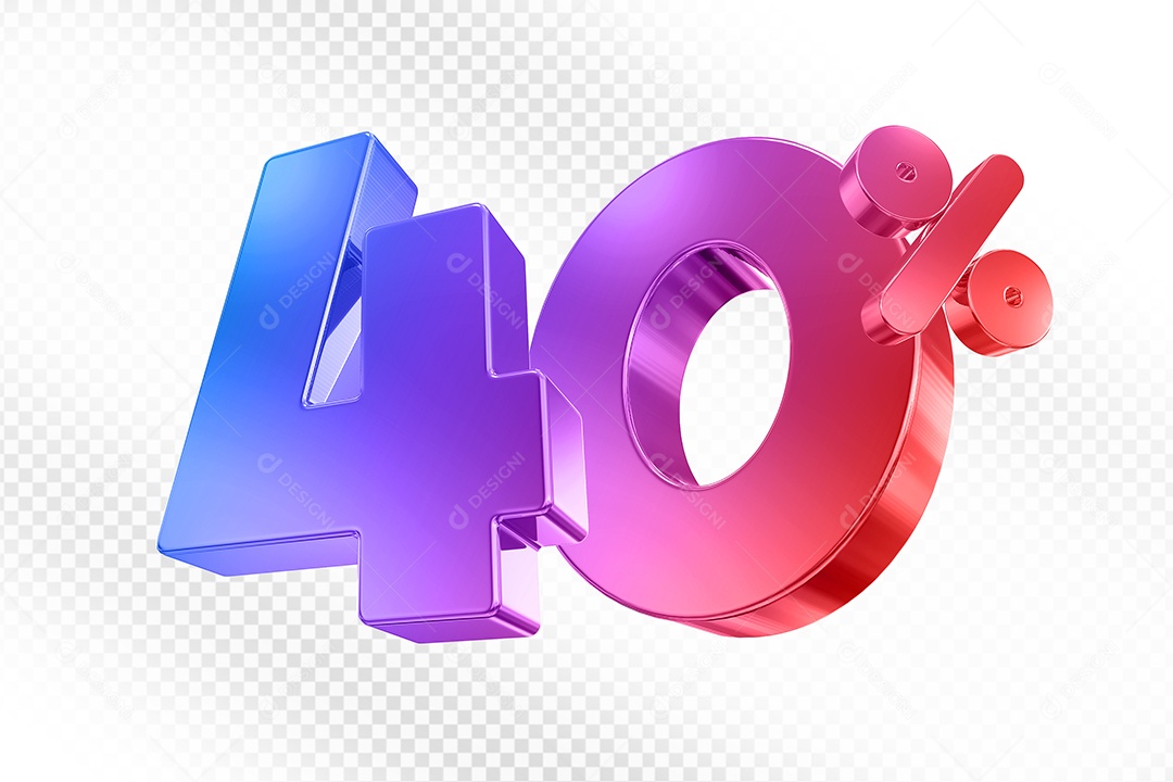 Elemento 3D Número 40% Colorido para Composição PSD