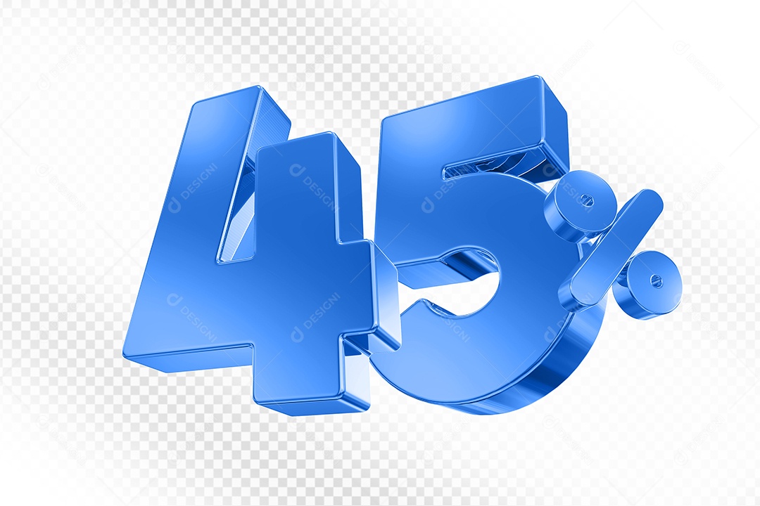 Elemento 3D Número 45% Azul para Composição PSD