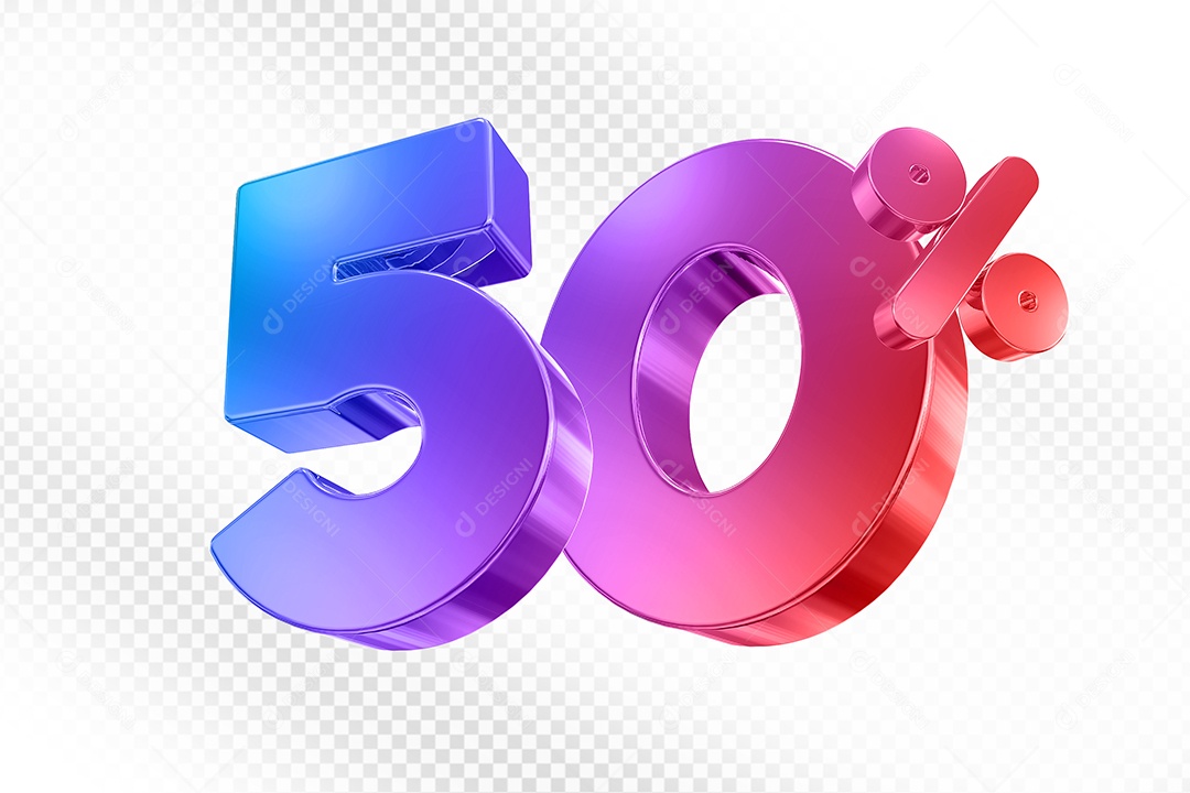 Elemento 3D Número 50% Colorido para Composição PSD