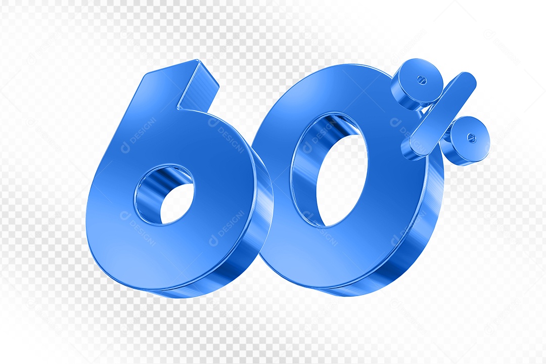Elemento 3D Número 60% Azul para Composição PSD