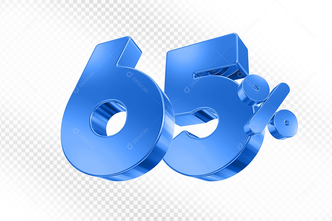 Elemento 3D Número 65% Azul para Composição PSD