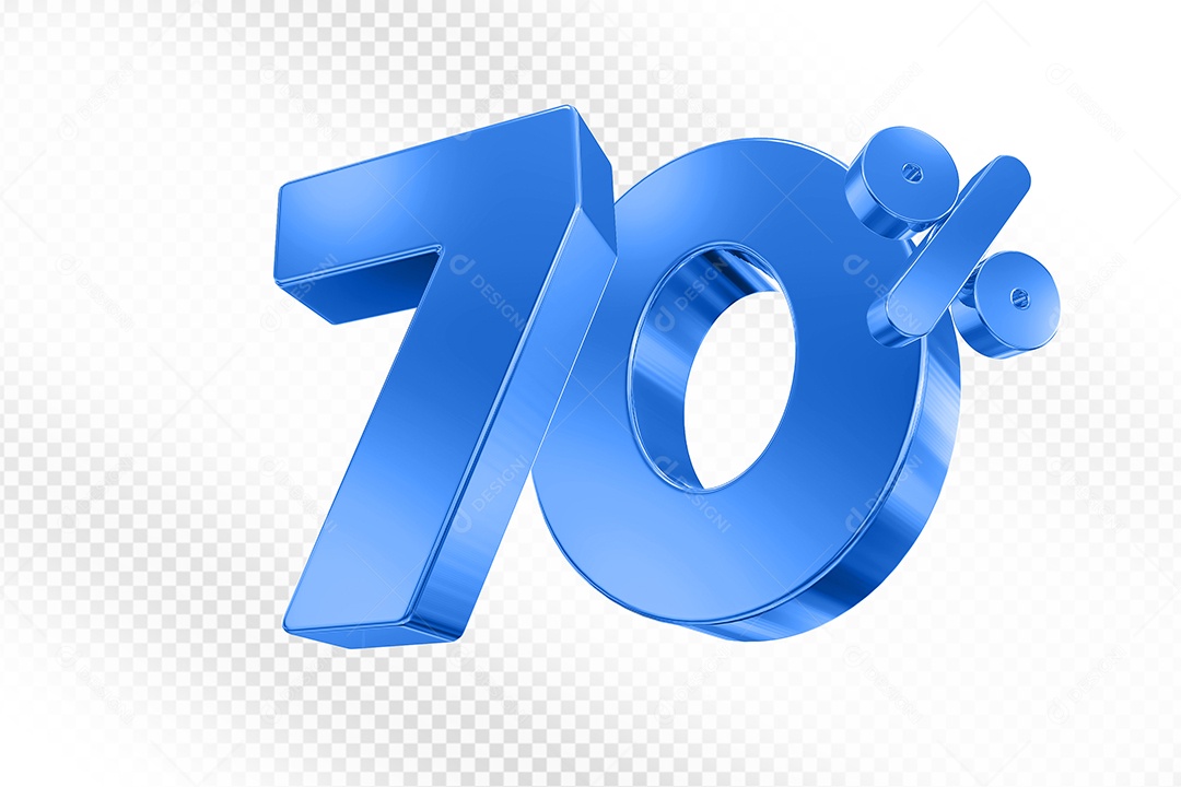Elemento 3D Número 70% Azul para Composição PSD
